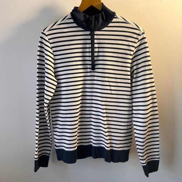 UNTUCKit Verismo Striped Quarter Zip Pullover Sweatshirt Coastal core Small - Picture 1 of 6
